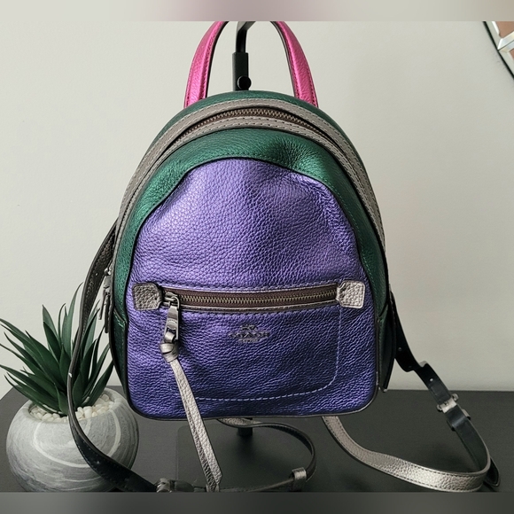 Coach Metallic Leather Backpack - Picture 1 of 12
